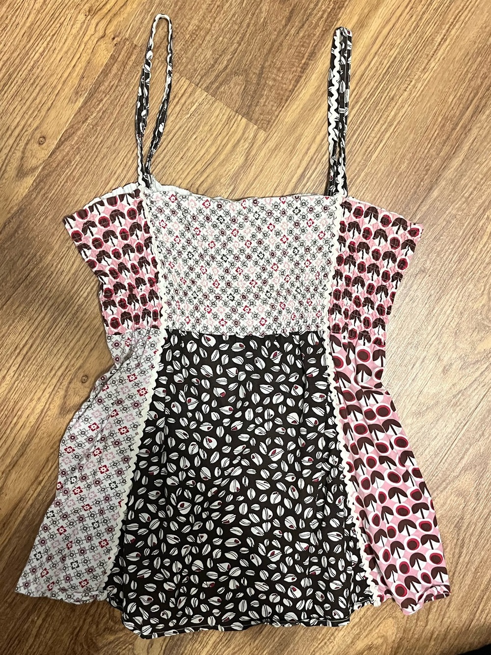 Daytrip Patchwork Spaghetti Strap Tank Top in Pink & Black